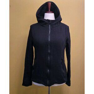 90 Degree by Reflex Zip Fleece Hooded Track Jacket Large Black Womens Faux Fur